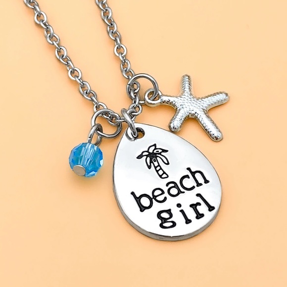 NWT 🌴 ECO-FRIENDLY SILVER-ALLOY STAINLESS STEEL “BEACH GIRL” PALM TREE NECKLACE - Picture 3 of 4